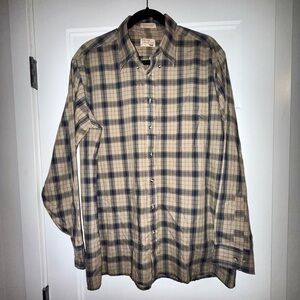 The Fox Collection Tan and Blue Button Down Shirt